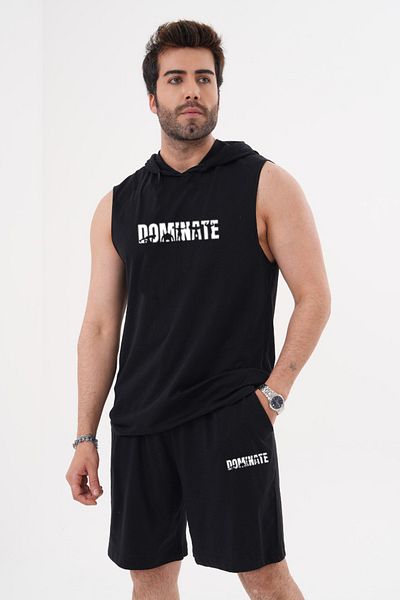 ACTIVE MODA - Men's Short Sleeve Popsinate Printed Tshirt-Shorts Set 2 Pcs Cotton Large Size