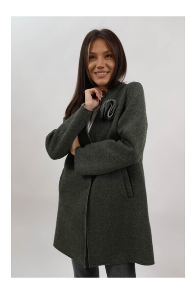 Lamiar FLOWER MIDI COAT WITH POCKET UNLINED AMADORA BUTTON CLOSURE ONE SIZE WAIST Khaki