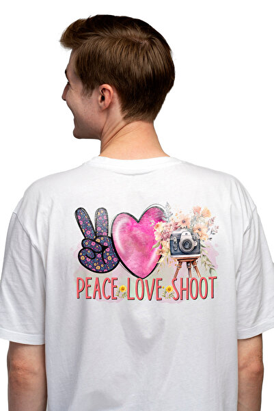 StoryGift Romania Tricou bărbătesc cu mesajul „pace, iubire, trage”, ilustraț...