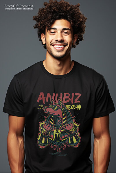 StoryGift Romania Men's T-shirt With Dog With Sunglasses I Pharaoh Style Costume, Text In English Anubis Stg