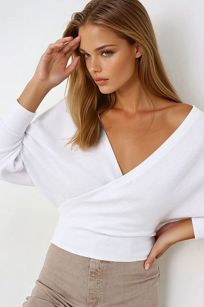 VAGGON Front Back V-Neck Double Breasted Blouse
