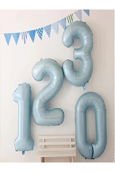 party mix Soft Mavi Rakam Folyo Balon 70 cm | Erkek Bebek & Doğum Günü Süsü | Pastel renk balon
