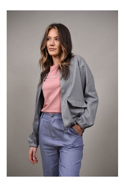 FASHIONLAND SOFT HEMP AVIATOR JACKET ONE SIZE FITS ALL Grey