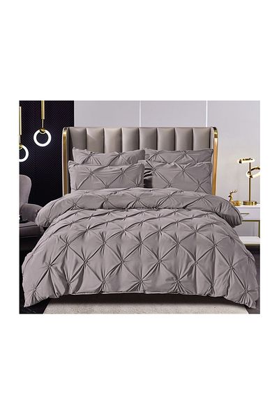 JOJO Double Bed Linen, Cotton with Pleats, 6 Pieces, 230x250cm, Grey