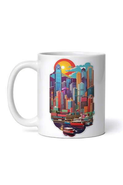 OEM Εξατομικευμένη Λευκή Κούπα, Hong Kong City At Sunrise, Inovatix®. 330ml