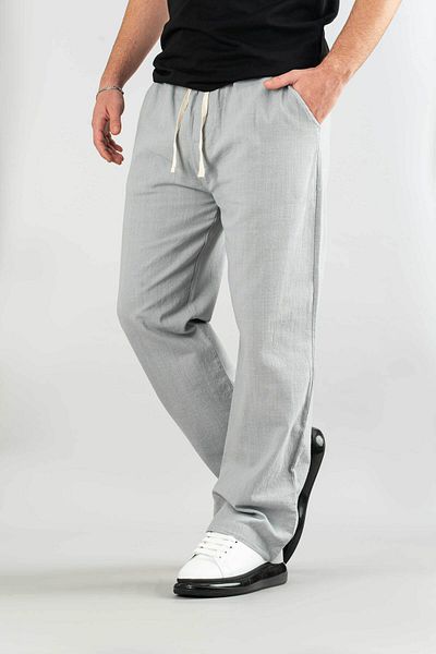 bombe Men's Gray Trousers Elastic Waist Linen Comfortable Stretchy Lycra Basic Cotton Jogger
