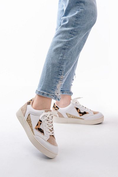 ASKA Askasv-01 White Leopard Patterned Lace-Up Women's Sports Shoes