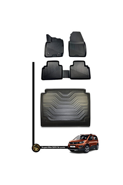 Black Gold Peugeot Rifter 2019-2024 3D Havuzlu Paspas + Bagaj Havuzu İkili SET