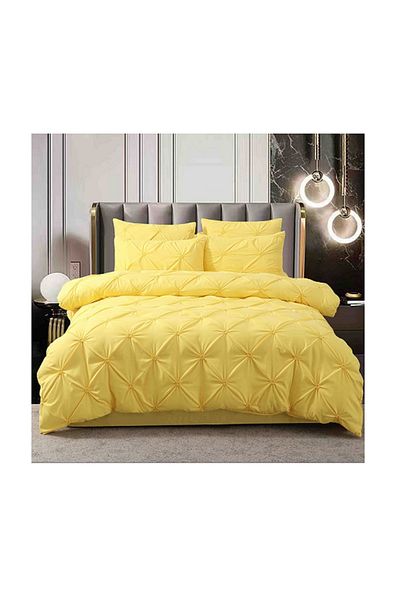 JOJO Double Bed Linen, Cotton with Pleats, 6 Pieces, 230x250cm, Yellow