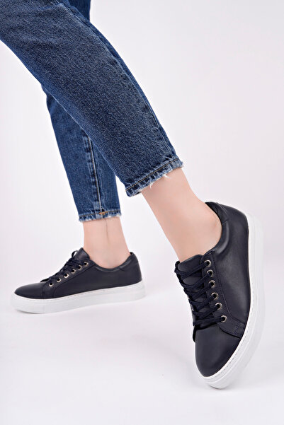 Deripabuc Genuine Leather Navy Blue Women's Leather Sneaker Vns-M010