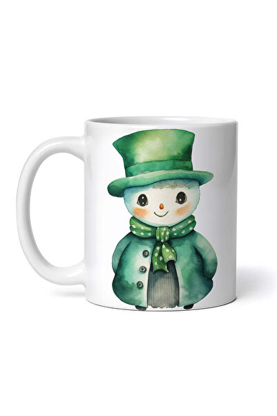 OEM Εξατομικευμένη Λευκή Κούπα, Χιονάνθρωπος με Πράσινο Καπέλο, Inovatix®. 330ml