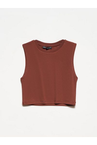 Dilvin 30125 Crop Top-Brown