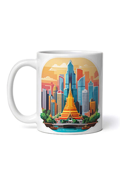 OEM Cană albă personalizată, Oraș Bangkok cu poduri, Inovatix®. 330 ml