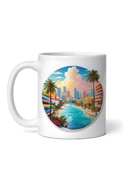 OEM Cană albă personalizată, oraș Cancun cu vedere la apă, INOVATIX®. 330 ml