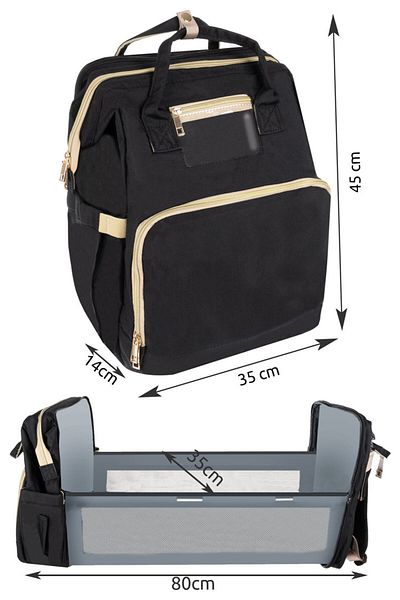 zola Rucsac/geanta 2 in 1,multifunctionala,transformare in patut/masa de schimb, 35x45x14 cm, Negru