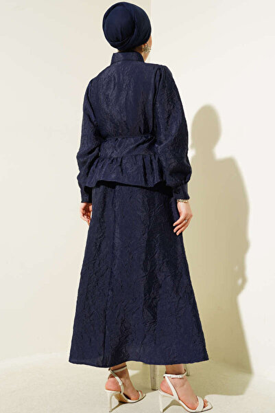 VOLT CLOTHİNG Women's Crinkle Textured Belted Skirt Suit