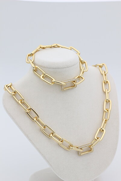 XUPING JEWELRY Stil Incisi/ 14 Ayar Altın Kaplama Ataç Taşlı Kolye Set