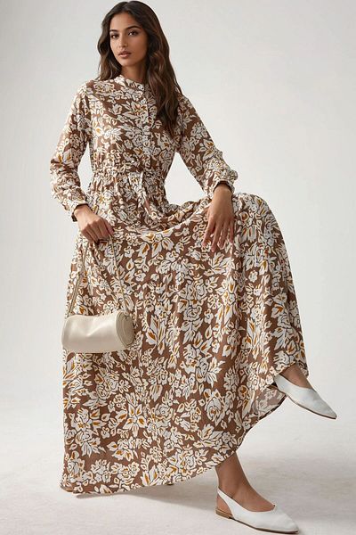 Hiccup Shirt Collar Printed Maxi Dress
