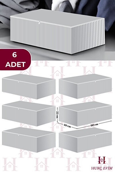 HURCEVİM 6 Adet Çizgili Fermuarlı Hurç - 60x40x22 cm Ekstra Dayanıklı Baza Altı Hurç, Saklama, Organizer