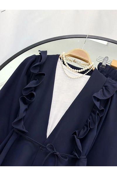 VOLT CLOTHİNG Kadın Nilüfer Fırfırlı Klasik İkili Takım