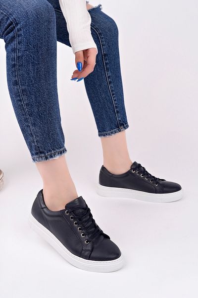 Deripabuc Genuine Leather Navy Blue Women's Leather Sneakers Vns-m010