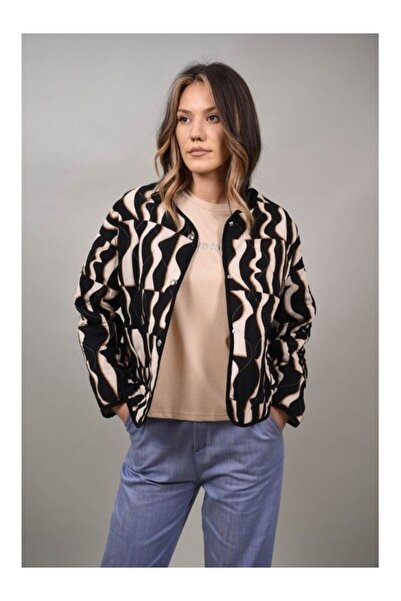 FASHIONLAND MONTECELIO THIN QUILTED PRINTED JACKET WITH STAPLES Beige ONE SIZE