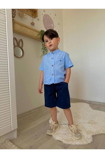 Baby Jeliboom Linen Shirt Joger Shorts 2'Li Summer Boy Set