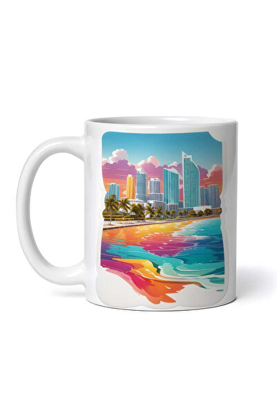 OEM Εξατομικευμένη Λευκή Κούπα, Miami Beach City, Inovatix®. 330ml