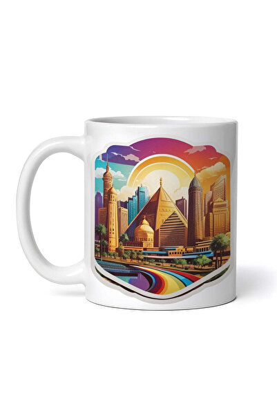 OEM Cană albă personalizată, Piramidele orașului Cairo, Inovatix®. 330 ml