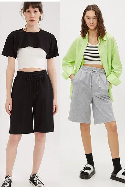OXVİN Μακρύ γυναικείο σορτς βερμούδας 2' Comfort Label Lace Up Oversize