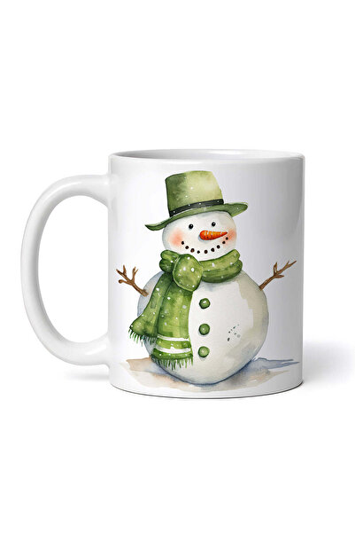 OEM Cană albă personalizată, Om de zăpadă cu căciulă și eșarfă verde, Inovatix®. 330 ml