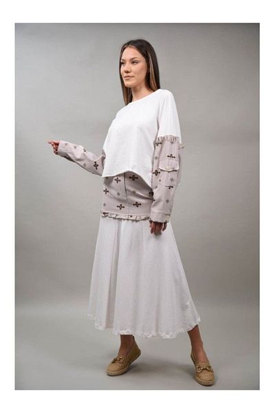 Y TWO WOMEN CROP BLOUSE WITH EMBROIDERY COMBINED QUAINTARA Beige ONE SIZE