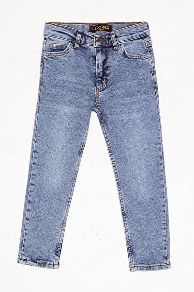 Lexsina Açık Mavi Erkek Çocuk Rahat Paça Slim Fit Jean Likralı Pantolon Beli Ayarlanabilir Lastikli Lx316f