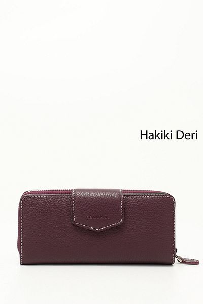 GÖNDERİ(R) Women's Plum Anthracite Horizontal Genuine Leather Wallet