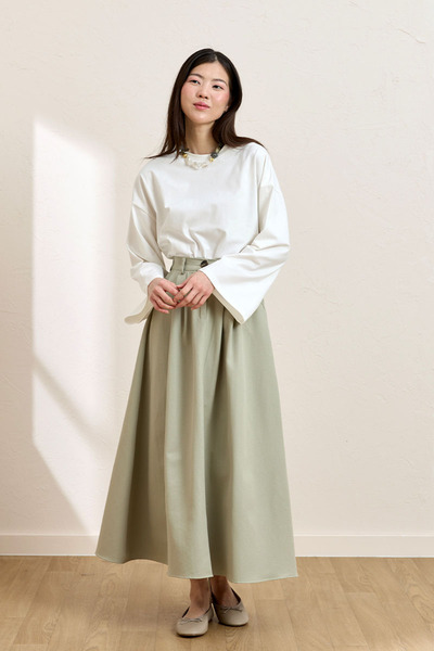 Ceylan Otantik Mold Green Linen Single Button Skirt