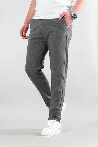 bombe Men's Dark Gray Flexible Lycra Ankle Length Casual Comfortable Fabric Trousers with Side Pockets