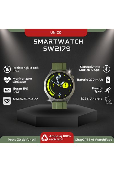 Unico Smartwatch Unico SW2179, Bluetooth Call, Sports, Health, Unisex, Silver, IP65