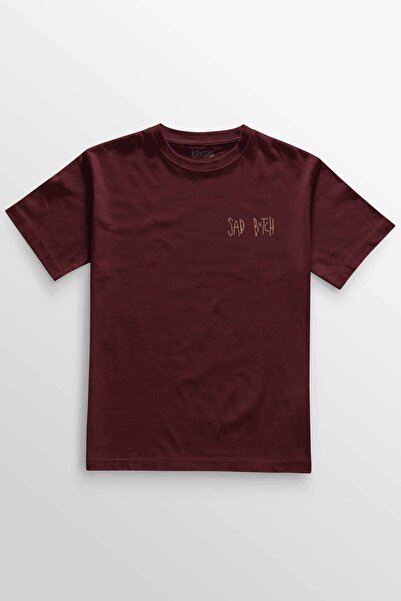 Kretas Unisex bordo T-shirt Sad Btch Y2K gotički font minimalna prednja Štamp...