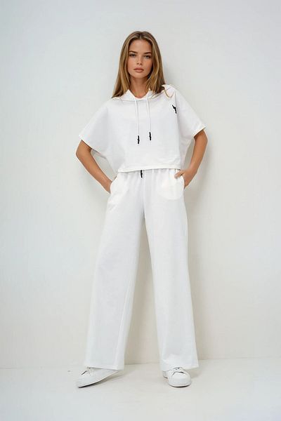 VAGGON Set de pantaloni supradimensionați cu glugă albă și cu buzunare duble pentru femei Prmx13633