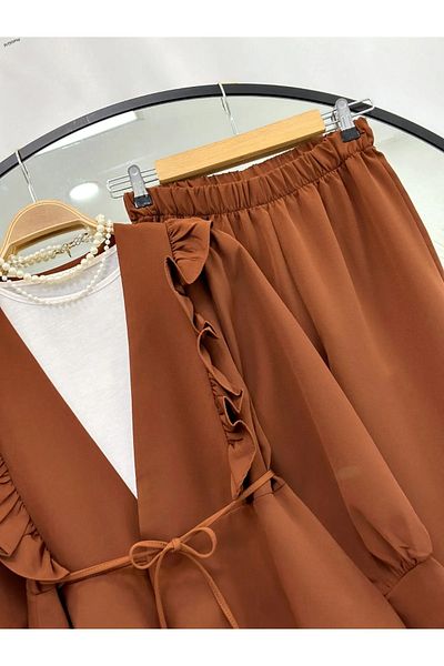 VOLT CLOTHİNG Kadın Nilüfer Fırfırlı Klasik İkili Takım
