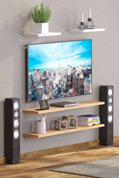 Cosargroup 4lü İskandinav Tarzı Bohem Uçan Duvar Rafı Tv Rafı Salon Dekorasyo...