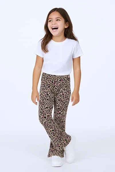 HÇM Girl's Tights Leopard and Heart Patterned Flared Leg C62
