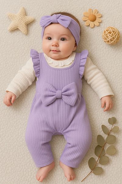 Babydonat Lace Collar Bow Salopet Jumpsuit for Baby Girl - Set of 2