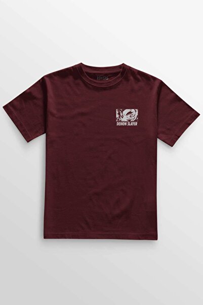 Kretas Unisex bordo crvena T-shirt Demon Slayer anime minimalna prednja Štamp...