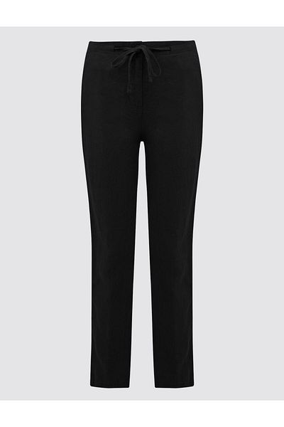 Jimmy Key Black 100% Linen High Waist Regular Leg Trousers