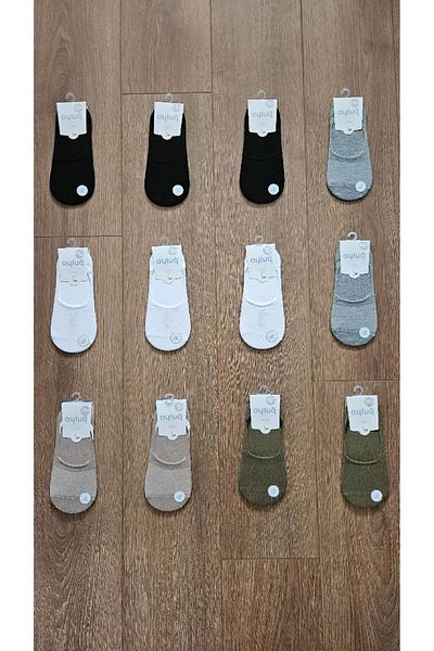 Aytuğ Aytuğ 12 Pairs Women's Bamboo Group Summer Season Combed Cotton (White-Black-Grey-Beige-Green) Ballerina Socks - 34319