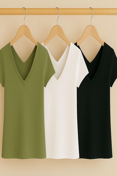 COTENCONCEPT 3 Pcs Front and Back V-Neck Basic Cotton T-Shirt