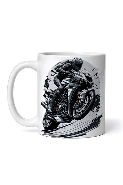 OEM Cană albă personalizată, Motociclist de curse, INOVATIX®. 330ml
