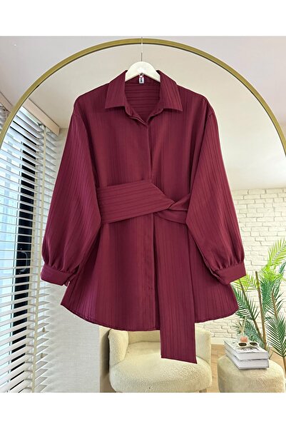 LİNA TESETTÜR قميص لينا دوبي بحزام على الخصر