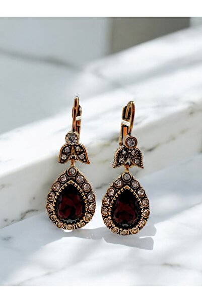 FUYA JEWELLERY Mor Kristal Damla Taşlı Küpe